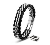 Bracelet en Cuir pour Homme, SERASAR, B013-17, Argent, Bijoux élégants et à la mode, cadeau parfait pour mari ou petit ami.