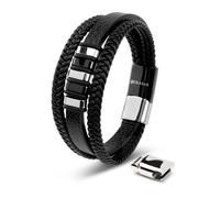 Bracelet en Cuir pour Homme, SERASAR, B016-23, Argent, Bijoux de bracelet élégants, cadeau d'anniversaire parfait pour mari ou ami