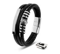 SERASAR Bracelet Homme Cuir Argent 20cm Cadeau Homme Acier Inoxydable Véritable Multi Couple Les Hommes Chaîne Tressé Accessoire Jeune Garcon Bijou Jewelry Luxe Cadeaux Saint Valentin Large Classic