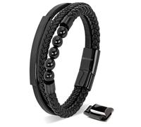 Bracelet en Cuir pour Homme, SERASAR, B036-17, Noir, Bijoux de bracelet élégants, cadeau d'anniversaire parfait pour mari ou ami