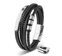 Bracelet en Cuir pour Homme, SERASAR, B043-23, Argent, Bracelet élégant avec fermoir magnétique, cadeau parfait pour père ou frère