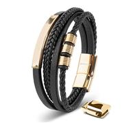 Bracelet en Cuir pour Homme, SERASAR, B044-17, Or, Bracelet élégant avec fermoir magnétique, cadeau parfait pour père ou frère