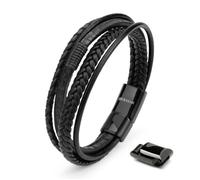 Bracelet en Cuir pour Homme, SERASAR, B045-17, Noir, Bijoux élégants et à la mode, cadeau d'anniversaire parfait pour frère