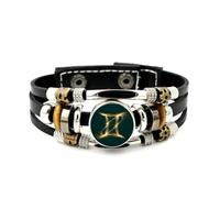 Bracelet En Cuir Pour Hommes, Bracelet Ajustable En Cuir Tressé À Plusieurs Couches, Motif Abstrait De La Galaxie Des Gémeaux, Style Rock And Roll Ethnique, Fait Main. Accessoire D'Amitié, Cadeau