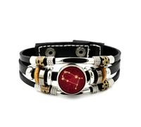 Bracelet En Cuir Pour Hommes, Bracelet Ajustable En Cuir Tressé À Plusieurs Couches, Motif Carte Du Zodiaque Gémeaux Et Circuit Imprimé Mystérieux, Style Punk Ethnique, Fait Main. Accessoire D'Am