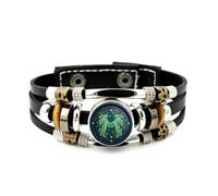 Bracelet En Cuir Pour Hommes, Bracelet En Cuir Tressé À Plusieurs Couches, Ajustable, Avec Puce Électronique Représentant Un Ange Du Signe Astrologique Des Gémeaux. Style Punk Ethnique, Fait Main