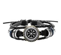 Bracelet en cuir rétro punk Viking boussole nordique runes Odin symbole art photo dôme verre bracelet rune amulette cadeau pour homme, 20 mm, Verre