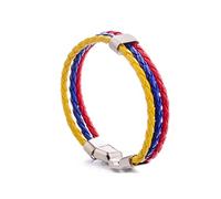 Bracelet en cuir tissé à la main avec drapeau national multicolore en cuir PU avec fermoir en alliage pour homme et femme, Cuir, Bouton