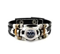 Bracelet En Cuir Tressé À Plusieurs Couches, Ajustable, Avec Relief Mécanique Creux Représentant Le Signe Du Verseau. Style Punk Ethnique, Fait Main. Accessoire D'Amitié, Pour Un Anniversaire Ou