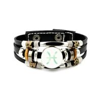 Bracelet En Cuir Tressé À Plusieurs Couches, Ajustable, Avec Un Motif Diffraction Simple, Symbole Du Signe Astrologique Des Poissons. Bracelet Ethnique Fait Main, Inspiré De La Musique. Accessoire