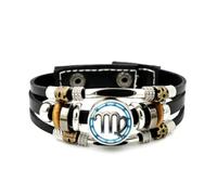 Bracelet En Cuir Tressé À Plusieurs Couches, Ajustable, Orné D'Un Motif Géométrique En Relief, Symbole Du Signe Astrologique De La Vierge. Style Punk Ethnique, Fait Main. Accessoire D'Amitié, Po