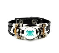 Bracelet En Cuir Tressé À Plusieurs Couches, Ajustable, Orné D'Un Motif Unique Représentant Le Signe Du Verseau. Style Punk Ethnique, Fait Main. Accessoire D'Amitié, Pour Un Anniversaire Ou Noël.