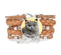 Bracelet En Cuir Tressé Ajustable Avec Fleur Pour Tête De Chat, Porte-Bon | Multistrat,Punk,Bracelet,Fait main,Offre,Bangle,Accessoire,Amie,Amoureux,Ethnique,Amitié,Anniversaire,Noël,Musique,Art
