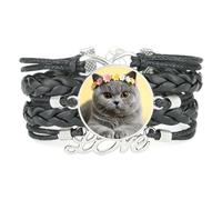 Bracelet En Cuir Tressé Ajustable Avec Fleur Pour Tête De Chat, Porte-Bon | Multistrat,Punk,Bracelet,Fait main,Offre,Bangle,Accessoire,Amie,Amoureux,Ethnique,Amitié,Anniversaire,Noël,Musique,Art
