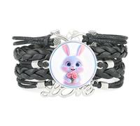 Bracelet En Cuir Tressé Ajustable Avec Motif Lapin Diffraction Infinie Et | Multistrat,Punk,Bracelet,Fait main,Offre,Bangle,Accessoire,Amie,Amoureux,Ethnique,Amitié,Anniversaire,Noël,Musique,Art