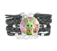 Bracelet En Cuir Tressé Ajustable Avec Un Adorable Lapin En Gomme À Mâch | Multistrat,Punk,Bracelet,Fait main,Offre,Bangle,Accessoire,Amie,Amoureux,Ethnique,Amitié,Anniversaire,Noël,Musique,Art