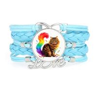 Bracelet En Cuir Tressé Ajustable Bleu Avec Breloque Chat Vif. Créatif Si