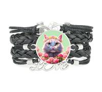 Bracelet En Cuir Tressé Ajustable Flower Headwear Cat Infinity, Motif Uniq