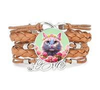 Bracelet En Cuir Tressé Ajustable Flower Headwear Cat Infinity, Motif Uniq