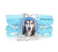Bracelet En Cuir Tressé Ajustable Fortune Big Eyes Poodle Dog Love Bleu