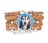 Bracelet En Cuir Tressé Ajustable Fortune Big Eyes Poodle Dog Love Marron