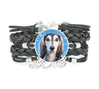 Bracelet En Cuir Tressé Ajustable Fortune Big Eyes Poodle Dog Love Noir