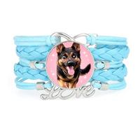 Bracelet En Cuir Tressé Ajustable Fortune Big Eyes Shepherd Dog Love Bleu