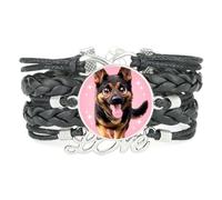 Bracelet En Cuir Tressé Ajustable Fortune Big Eyes Shepherd Dog Love Noir