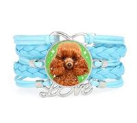 Bracelet En Cuir Tressé Ajustable Fortune Big Eyes Teddy Dog Love Bleu