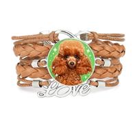 Bracelet En Cuir Tressé Ajustable Fortune Big Eyes Teddy Dog Love Marron
