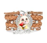 Bracelet En Cuir Tressé Ajustable Fortune Gradation Big Eyes Rabbit Love | Multistrat,Punk,Bracelet,Fait main,Offre,Bangle,Accessoire,Amie,Amoureux,Ethnique,Amitié,Anniversaire,Noël,Musique,Art