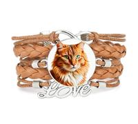 Bracelet En Cuir Tressé Ajustable Lively Cat Rope « Le Bonheur, C'Est L'