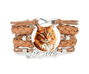 Bracelet En Cuir Tressé Ajustable Lively Cat Rope « Le Bonheur, C'Est L'