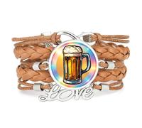 Bracelet En Cuir Tressé Ajustable, Motif Diffraction Spectrale, Inspiré Des Dessins Animés De La Fête De La Bière Et De L'Amitié. Bracelet Ethnique, Accessoire Idéal Pour Un Anniversaire Ou No