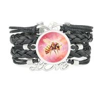 Bracelet En Cuir Tressé,Ajustable,Orné D'Abeilles Et De Motifs De Dessins | Multistrat,Punk,Bracelet,Fait main,Offre,Bangle,Accessoire,Amie,Amoureux,Ethnique,Amitié,Anniversaire,Noël,Musique,Art