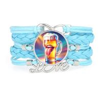 Bracelet En Cuir Tressé Ajustable, Style Ethnique, Avec Diffraction Spectrale Numérique, Idéal Pour Un Festival De La Bière Ou Un Été. Accessoire D'Amour, Cadeau D'Anniversaire Ou De Noël, Bleu.