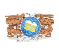 Bracelet En Cuir Tressé Ajustable, Style Ethnique, Inspiré Des Festivals De La Bière, Avec Verre Et Symboles De Science Quantique. Accessoire Idéal Pour Un Anniversaire Ou Noël. Couleur Marron.
