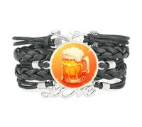 Bracelet En Cuir Tressé Ajustable, Style Ethnique, Orné D'Un Motif De Diffraction Spectrale Numérique Artistique, Idéal Pour Un Festival De La Bière. Accessoire De Mode, Cadeau D'Anniversaire Ou