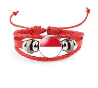 Bracelet En Cuir Tressé Avec Drapeau De Monaco - Bracelet En Cuir Rouge Porte-Bonheur Réglable Pour Homme Et Femme Badge Tissé, Breloque Patriotique Bijoux Fantaisie Accessoires Couple Cadeau, Ré