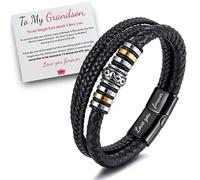Bracelet en cuir tressé avec inscription « To My Grandson » et « I Will Always Be With You » pour homme, bracelet inspirant en acier inoxydable (To Grandson)