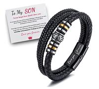 Bracelet en cuir tressé avec inscription « To My Son » et « I Will Always Be With You » - Pour homme - Double rangée de fermeture magnétique - Bracelet personnalisé en cuir pour homme