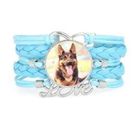 Bracelet En Cuir Tressé Bleu, Motif Cœur Et Chien De Berger, Cadeau De Bo