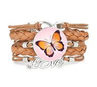 Bracelet En Cuir Tressé, Marron, Orné D'Un Motif D'Aile, De Papillon Et D