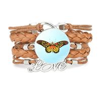 Bracelet En Cuir Tressé Marron, Orné D'Un Motif D'Aile, De Papillon Et De