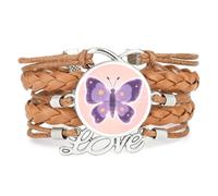 Bracelet En Cuir Tressé Marron, Orné D'Un Papillon Et D'Une Aile Porte-Bo
