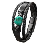 Bracelet En Cuir Tressé Multicouche Pour Homme Et Femme, Bracelet Manchette Noir Tissé Avec Pierre Précieuse Naturelle Irrégulière, Bijou Fait Main Pour Un Usage Quotidien, Le Travail Et Les Vo