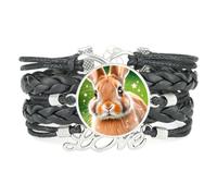 Bracelet En Cuir Tressé Noir Ajustable Fortune Unique Big Eyes Rabbit Love