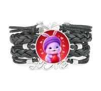 Bracelet En Cuir Tressé Noir Ajustable, Orné D'Un Lapin En Gomme À Mâch