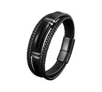 Bracelet en Cuir Tressé Pour Homme, Multi Tissé Cuir Bracelet, Homme Bracelet Cuir Véritable avec Pierres Naturelles, 19/21/23cm Bracelet Cuir Homme Manchette tressé à la Main Classique (Argent, 23)