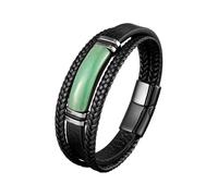 Bracelet en Cuir Tressé Pour Homme, Multi Tissé Cuir Bracelet, Homme Bracelet Cuir Véritable avec Pierres Naturelles, 19/21/23cm Bracelet Cuir Homme Manchette tressé à la Main Classique (Vert, 23)